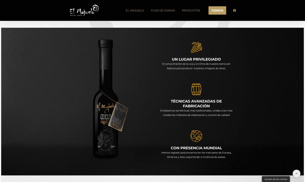 diseño web de seccion principal para productos majuelo