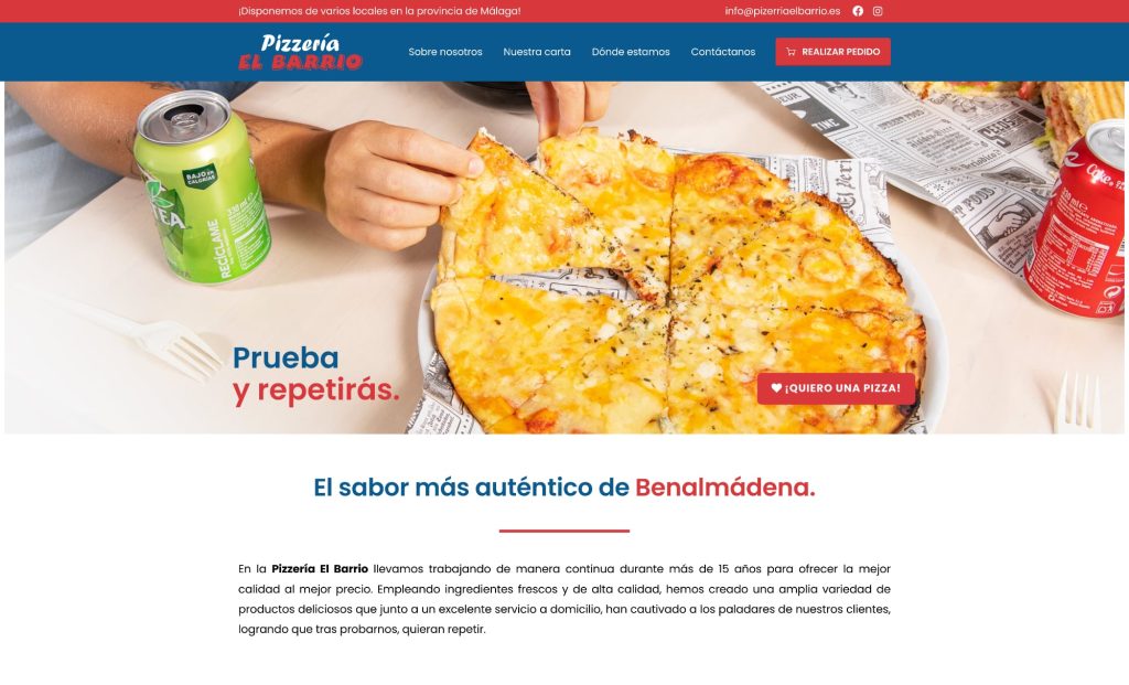Pizzería El Barrio - hosting y diseño web